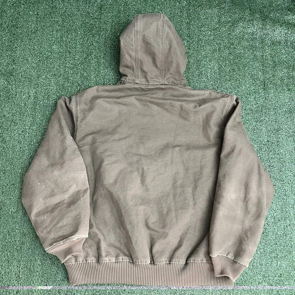 Carhartt Mens Sz XL J130 LBR Jacket Light Brown Quilt Lined Hooded Full Zip